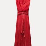 Új címkés ZARA piros hosszú női szatén ruha M-es maxi elegáns ujjatlan fotó