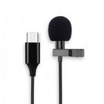 Csiptetős Mikrofon, sztereó, USB-C csatlakozóval, okostelefonhoz, Szélzaj-védő szivaccsal, fekete fotó