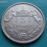 1908 - KB - 5 Korona RITKÁBB !! KIVÁLÓ ezüst fotó