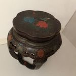 Antik kínai bútor kis asztal faragott madár motívumos festett kaspó váza tartó 402 8083 fotó