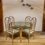 Faux bamboo vintage fémvázas asztal - 4 szék - szett fotó