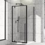 Quadro Black 90x90 cm szögletes fix és nyílóajtós zuhanykabin 6 mm vastag biztonsági üveggel, 195... fotó
