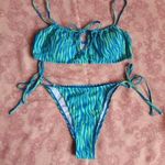 új vidám türkiz zöld kék zebra mintás bikini csíkos fürdőruha - fotó