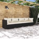4 részes fekete polyrattan kerti bútorszett párnákkal fotó