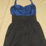 kék selyem fekete szövet gumírozott nyakba kötős ruha New Look 12-s fotó
