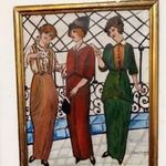 Schönber Armand, Három hölgy, gyönyörű régi olajfestmény, 1 forintról, minimálár nélkül! fotó