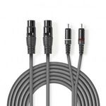 Nedis XLR 3-Pin Aljzat x2, RCA Dugasz x2, PVC, nikkelezett, szimmetrikus audió kábel, 3m, sötét ... fotó