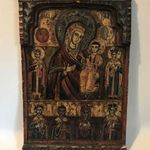 Eredeti Antik Festett Orosz Ortodox Fa Ikon Mária Kezében Csecsemő Krisztus fotó