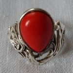 54 - es. Régi ezüst gyűrű, vörös korall berakással! fotó