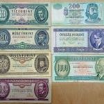Papír forint sor - Kádárkoriak 10 - 20 - 50 - 100 - zöld 200 - Ady-s 500 és Bartókos 1000 forintos fotó