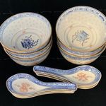 12db Régi porcelán kínai rizsestál és kanál 1Ft NMÁ fotó