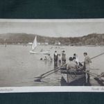Képeslap, Balatonboglár, strand fürdő részlet, csónak, vitorlás hajó fotó