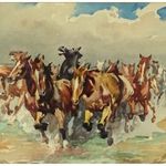 1H198 XX. századi magyar festő : Vágtató ménes lovak fotó