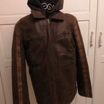 FÉRFI S-M-es barna színű bélelt , kivehető kapucnis bélésű nappa bőrkabát , téli kabát -vintage stíl. fotó