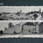 Képeslap, Szigetvár, mozaik, látkép, várrészlet, Zrínyi szobor, emlékmű, oroszlán, Barasits Bp. kiad 1940- fotó