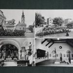 Képeslap, Szigetvár, mozaik részletek, Zrínyi tér, Oroszlán szobor, templom, vár múzeum, lakótelep, 1970 fotó