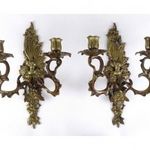 1R375 Antik angyalos kétágú bronz gyertyás falikar párban fotó