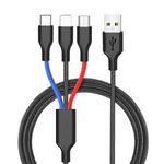 3-in-1 adatkábel, micro USB+Type-c+lightning, 1.2 m, Fekete fotó