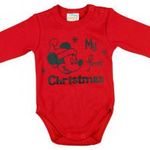 Disney Mickey "My first Christmas" feliratos hosszú ujjú karácsonyi baba body| kombidressz piros fotó
