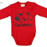 Disney Mickey "My first Christmas" feliratos hosszú ujjú karácsonyi baba body| kombidressz piros fotó