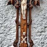 26. Antik, ELEFÁNTCSONT Jézus Krisztus 7 cm, 25 cm-es realista kézzel faragott feszület, kereszt, ko fotó