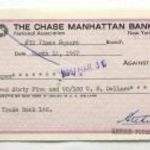 Csekk, The Chase Manhattan Bank, New York, 465, 9 dolláros Magyar Külkereskedelmi Banknál beváltott c fotó