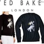 TED BAKER fekete, kötött pulóver koronás BOSTON TERRIER mintával M fotó