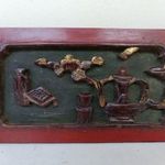 Antik kínai bútor dísz kis méretű dekoratív faragott lakkozott aranyozott térbeli csendélet kép 326 fotó