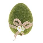 Zöld tojás dekoráció virágos masnival - műfűvel borított - 11 cm fotó
