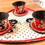 Lemezárugyár retro vintage játék, macskás/egeres tálca pohár és alátét fotó
