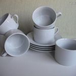 6db 2dl porcelán teás bögre + 4db kis tányér * eccerű, tört fehér * nem jelzett * szem.átvétel: Zugló fotó