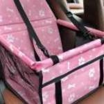 Összecsukható biztonsági kutyaülés autóba, kisállat hordozó, rózsaszín mintás fotó