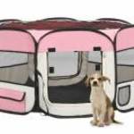 vidaXL rózsaszínű összecsukható kutyakennel hordtáskával 145x145x61 cm fotó