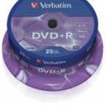 DVD+R lemez, AZO, 4, 7GB, 16x, 25 db, hengeren, VERBATIM fotó