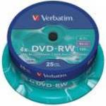 DVD-RW lemez, újraírható, 4, 7GB, 4x, 25 db, hengeren, VERBATIM fotó