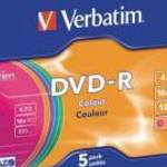 DVD-R lemez, színes felület, AZO, 4, 7GB, 16x, 5 db, vékony tok, VERBATIM fotó