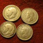 Anglia 4 féle ezüstpénz egyben 3 pence 1916, 41 6 pence 1920, 45 fotó