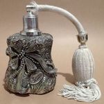 Régi retró vintage ezüst színű fém virágos díszes pumpás jelzett OLASZ Berger parfümös üveg fotó