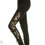 ÚJ fél áron! Luxus csőszárú karcsúsító gyönyörű csipkés fekete jeggings rugalmas pamut női nadrág fotó