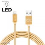 USB LED töltőkábel - iPhone lightning 1m szövet adatkábel arany fotó