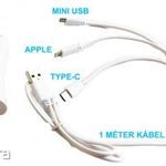 Szivargyújtós telefon-tablet töltő 2-es USB töltő M-USB/Apple/Type-C 12V 2.1A fotó