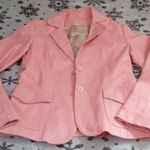 ESTREMO olasz nyomott mintás BŐR rózsaszín galléros gombos kabát elől 2 zseb méret 44-es fotó