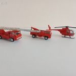 Retro Yatming tűzoltós szett, tűzoltó autó, vontató, helikopter fotó