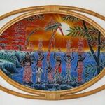 Indonéz batik kép / festmény rattan keretben 106x63cm fotó