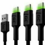 Szett, 3x GC Ray USB-C 120 cm-es USB kábel zöld LED háttérvilágítással, Ultra Charge, QC 3.0 gyorstö fotó