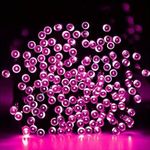 Napelemes 100 LED-es rózsaszín dekorációs fényfüzér, kerti égősor fotó