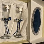 VALENTI &CO Exkluzív , eljegyzésre-esküvőre , olasz kristály pezsgőspohár 2db, ezüst dísszel fotó