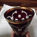 Szépséges bieder festett és metszett üveg váza - pohár 15, 3 cm fotó