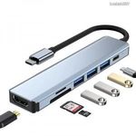Fém USB-C HUB (4k HDMI, 1xusb-C PD 100W, 3x USB-A, SD/TF Kártyaolvasó) fotó