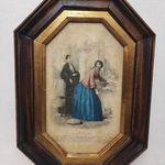 Antik biedermeier nyomat kép fali dekoráció ruha divat keretben 184. 5521 fotó